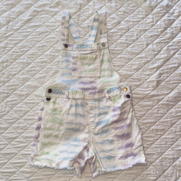 nwot 365 KIDS Tie Die Frayed Shortall Girls Size 8 - Picture 1 of 6